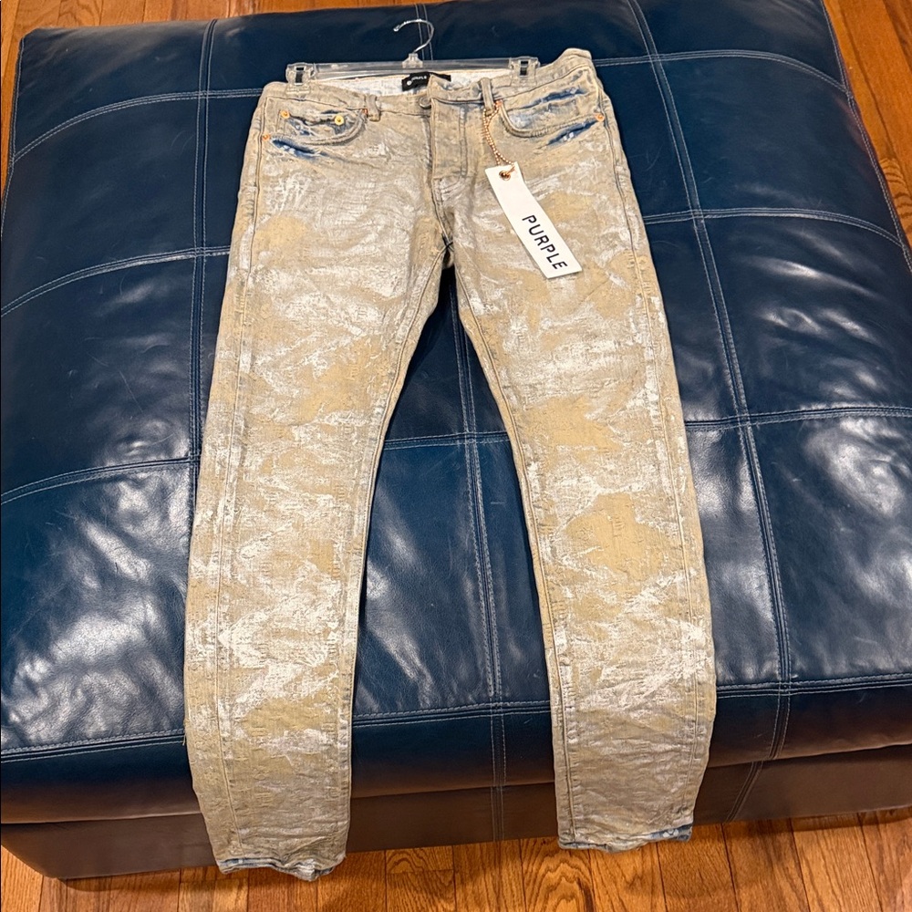 1 Pair of Men’s Purple Brand Jeans splatter paint color.